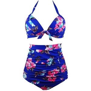 High waisted floral swim suit